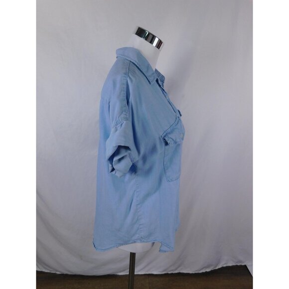 Thread Supply Shirt Womens Small Light Blue Tencel Button Front Short Sleeve - Picture 7 of 12